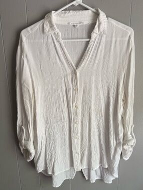White Button-Front Lightweight Women's Blouse